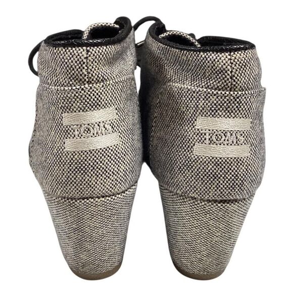 Toms Ankle Boots Womens 8.5 Black Ivory Gold Desert Sparkle Lace Up Wedge Shoes - Picture 4 of 8